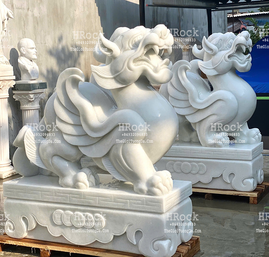 Chi tiết về bộ tượng Tượng tỳ hưu đá trắng để cổng 1m2.png
